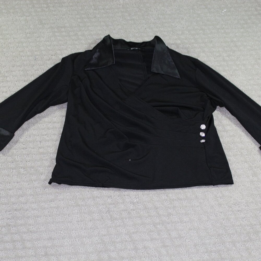 Onyx Nite Size 16W Formal Blouse with Satin Collar and Bling Buttons.